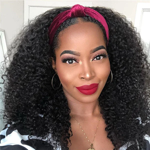 Kinky Curly Headband Wigs Glueless Human Hair Wigs Half Wigs with Headband