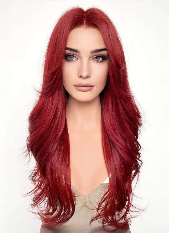 Red Curtain Bangs Wavy Lace Front Synthetic Wig LF3297