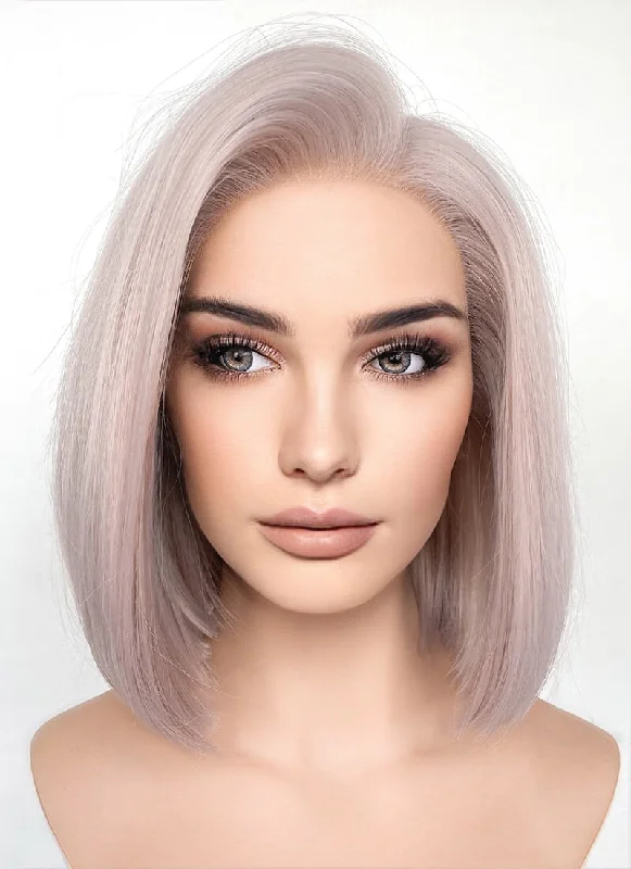 Pastel Pale Plum Straight Bob Lace Front Synthetic Wig LFK5552