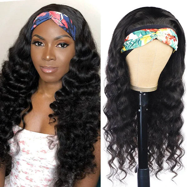 Loose Deep Wave Headband Wig 30 Inch Long Human Hair Wig With Head Band