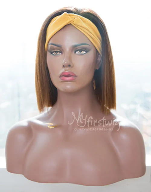 MONIQUE- HUMAN HAIR BROWN BOB HEADBAND WIG - HBW017