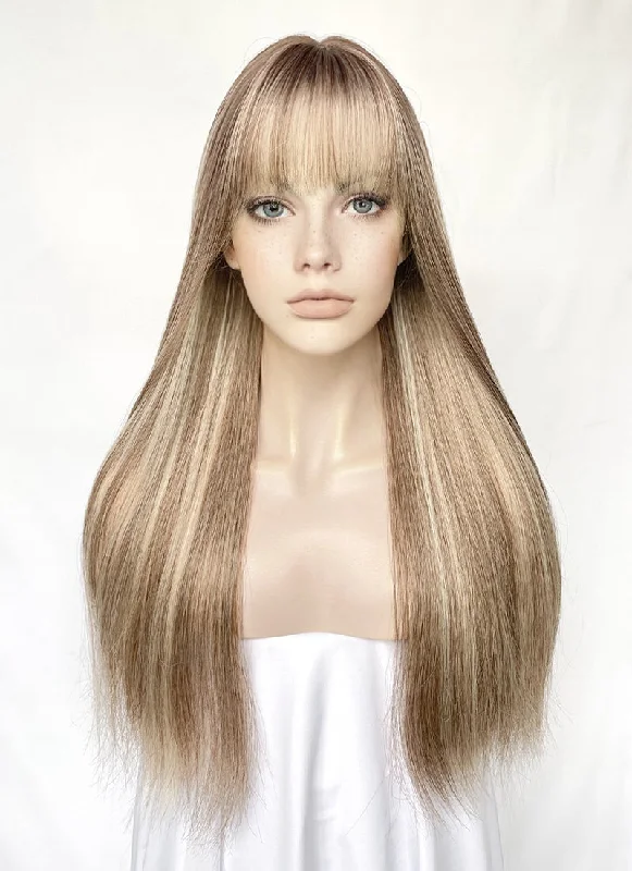 Brown With Blonde Highlights Straight Synthetic Hair Wig NS525