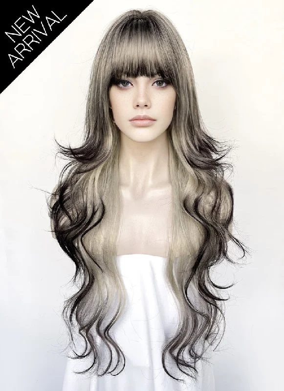 Blonde Mixed Black Wavy Synthetic Hair Wig NS587