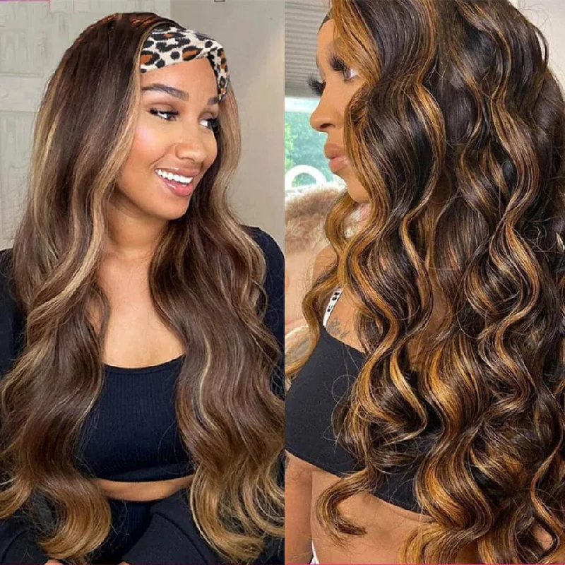 Highlight #4/27 & #4/30 Color Body Wave Headband Human Hair Wigs