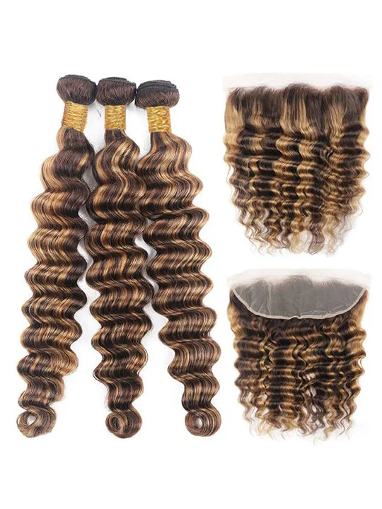 P4/27 Highlights Bundles With Frontal Loose Deep Wave 12A Brazilian Virgin Human Hair