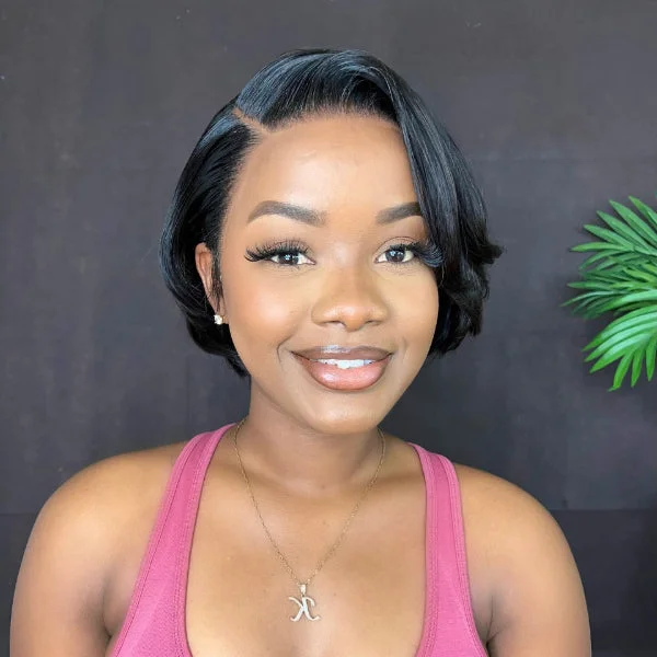 Flash Sale | Natural Black Short Pixie Cut 13x4 Frontal Lace Wig Side Part