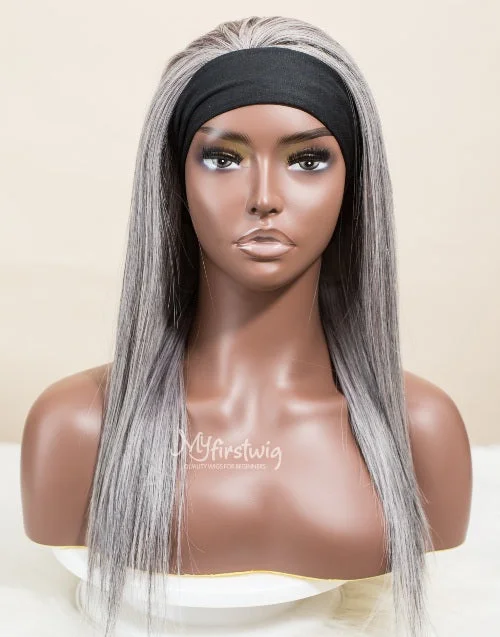 HEADBAND WIG - TANISHA - MALAYSIAN SALT AND PEPPER GREY STRAIGHT HAIR - SSS005