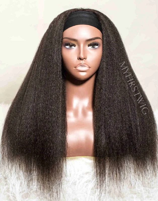 SIMONE - 20" HUMAN HAIR KINKY STRAIGHT HEADBAND WIG - HBW014