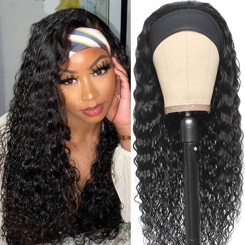 Soft Water Wave Headband None Lace Human Hair Wig For Black Women