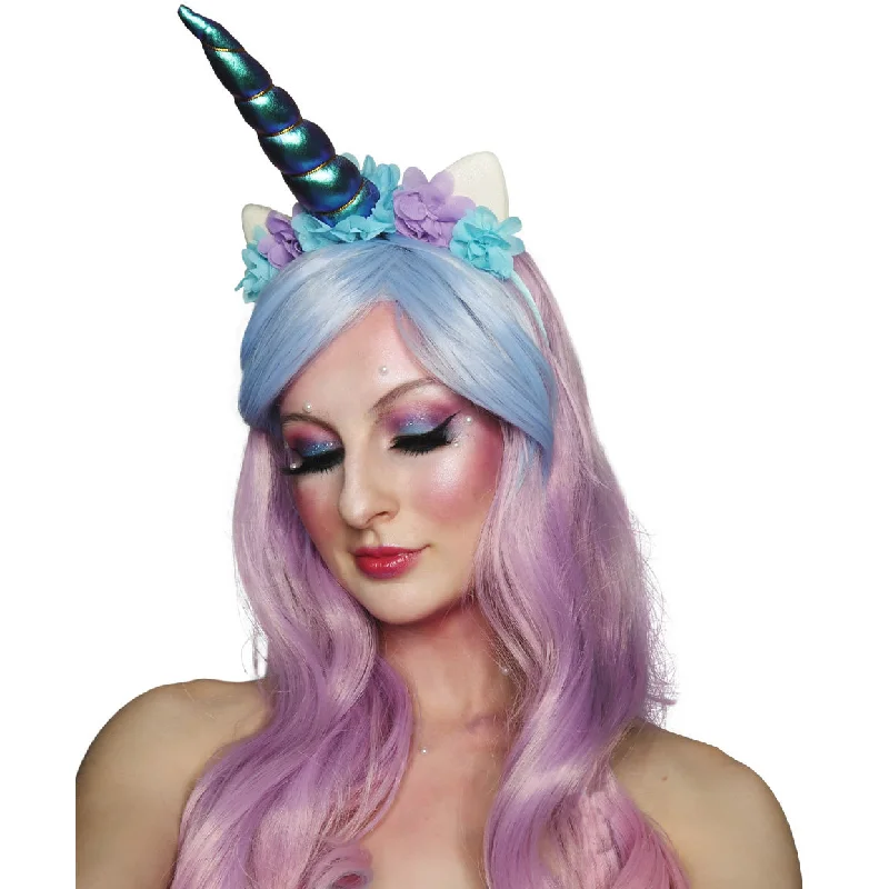 Unicorn Beauty Wig with Horn Headband Pink Purple Blue