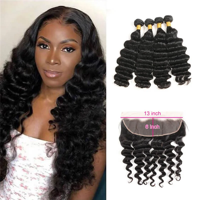 Wavymy Virgin Human Hair Loose Deep Wave 4 Bundles With 13x6 Lace Frontal Virgin Human Hair