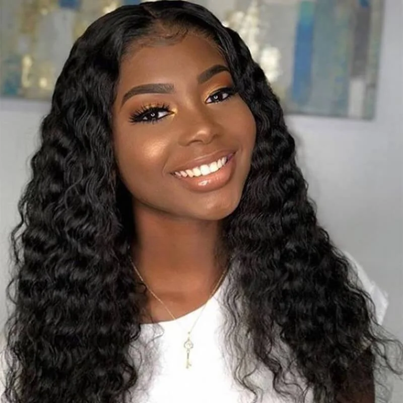 Wavymy Deep Wave 360 Lace Front Wig Human Hair Wig Natural Black