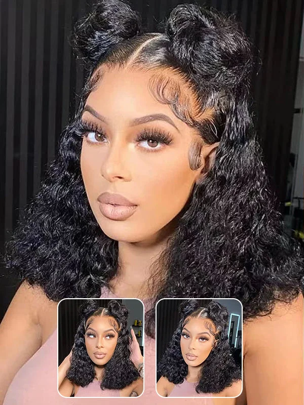 Wavymy Deep Wave Short Bob 13x4 HD Lace Front Wigs Virgin Human Hair Natural Color Wigs