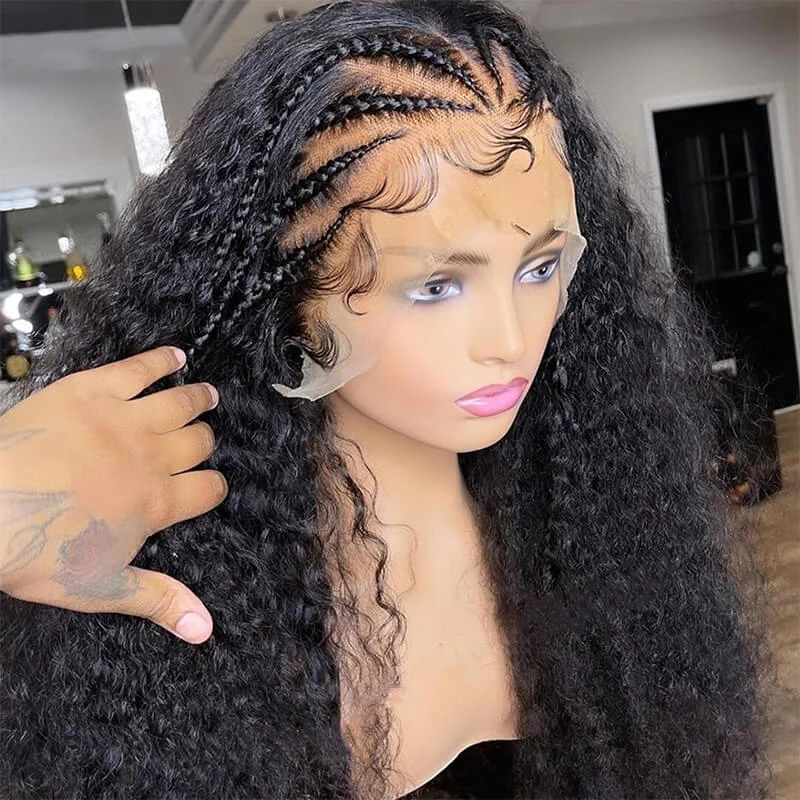 Wavymy 13x4 Deep Wave Lace Frontal Wig Braided Half Up Half Down Virgin Human Hair Lace Front Wig