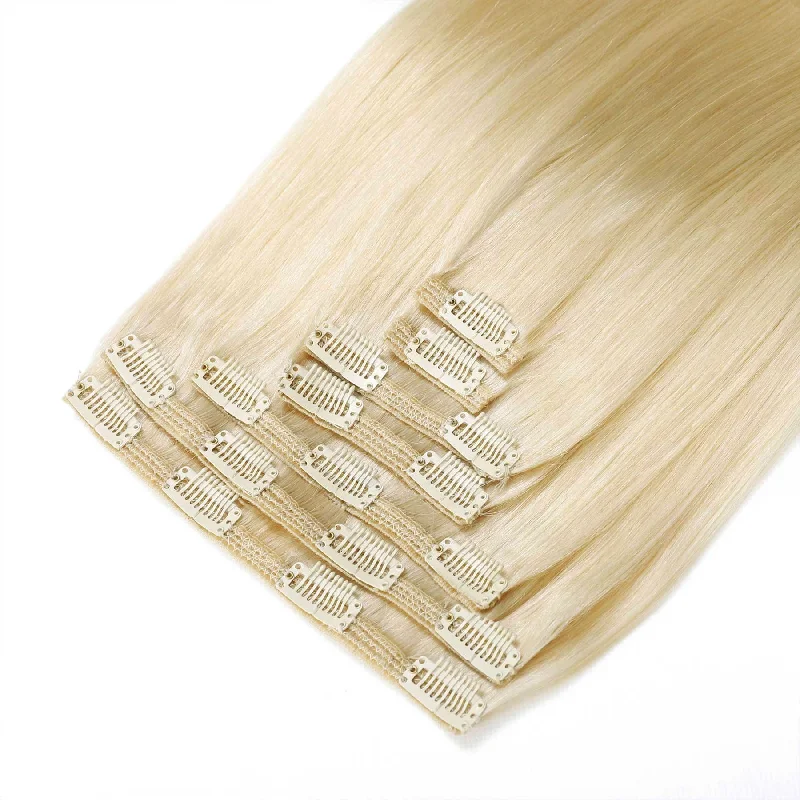 Clip In Hair Extensions #60 Platinum Blonde 17"