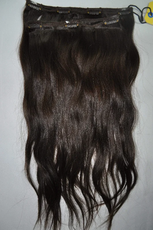 2 Piece Clip-in SET - Remy Pure Natural Wavy 18 Inch Darkest Brown #2