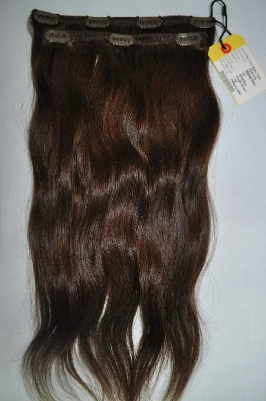 2 Piece Clip-in SET - Remy Pure Natural Wavy 20 Inch Darkest Brown 002