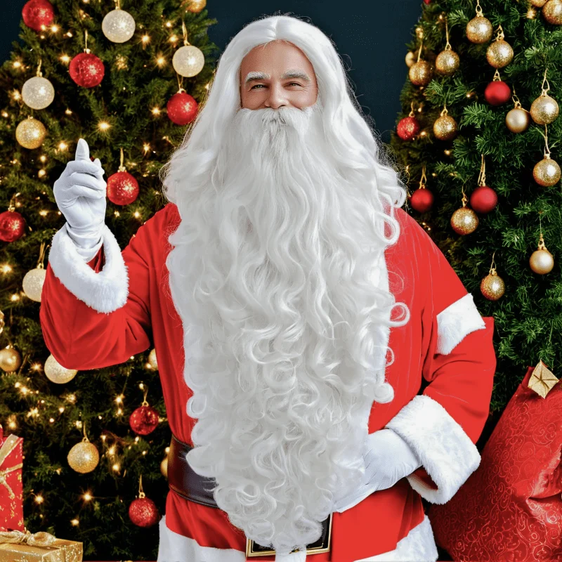 Christmas Santa Claus Snow White Hair Wig And Extra Long Beard Set For Party