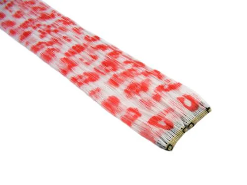 Clip In Colour Hair Streaks - White / Red Leopard Print