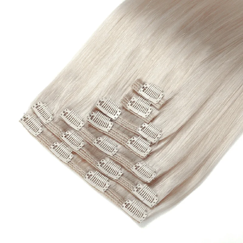 Clip In Hair Extensions #60a Silver White Blonde 17"