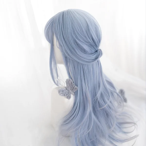 Harajuku blue gradient gray long curly wig YV43575