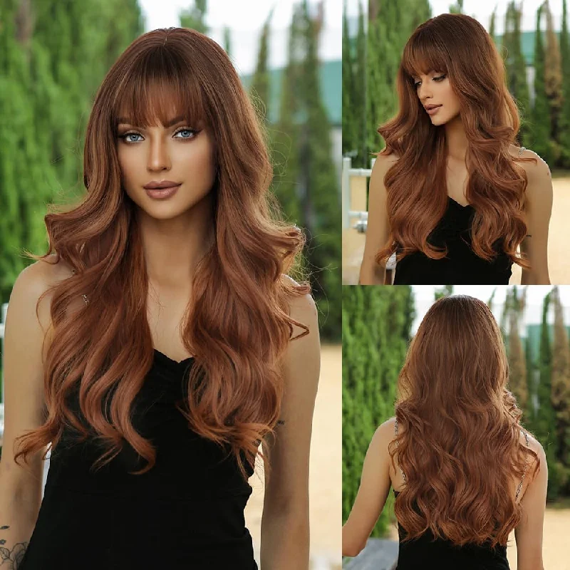 Heat Resistant Wig Ombre Ginger with Bangs