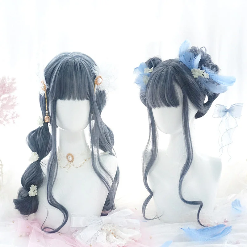 Lolita blue long roll wig yv42637