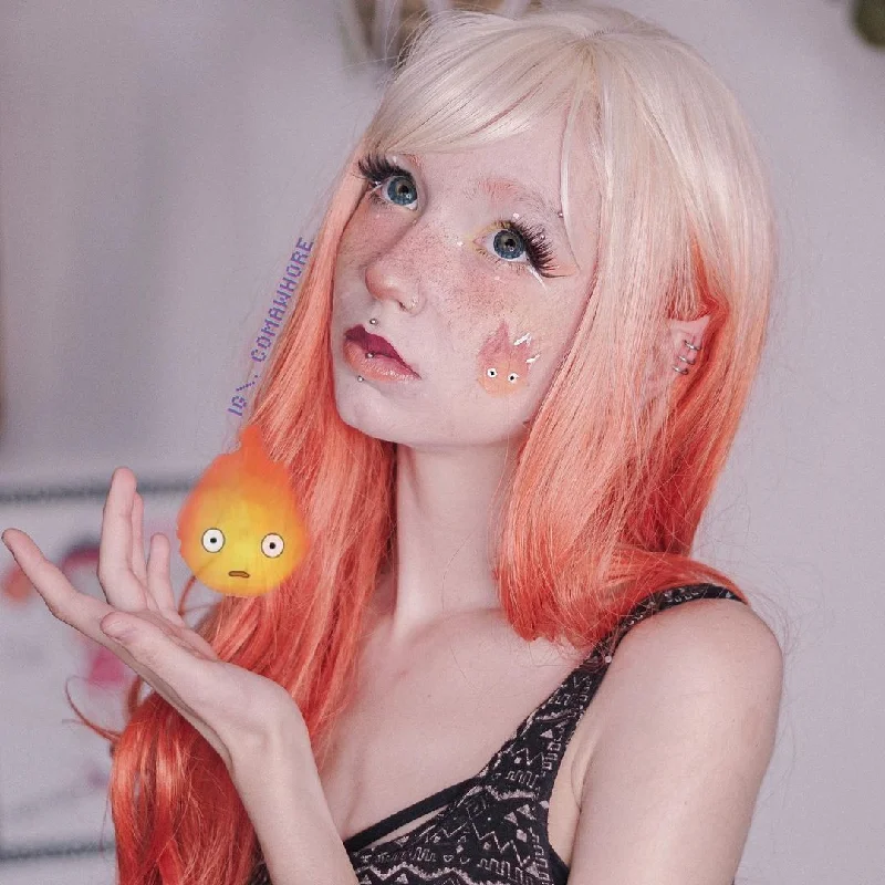 Lolita orange gradient long curly wig YV43799