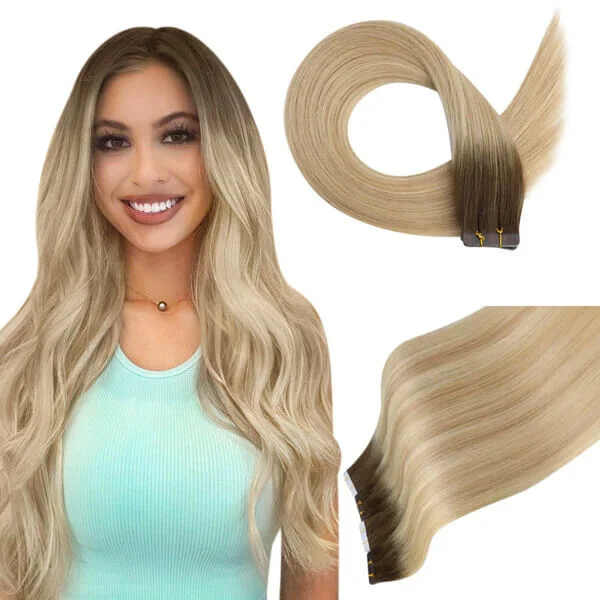 [US] Moresoo Virgin Tape In Hair Extensions 100% Brazilian Human Balayage Brown Hair (#2/18/22)