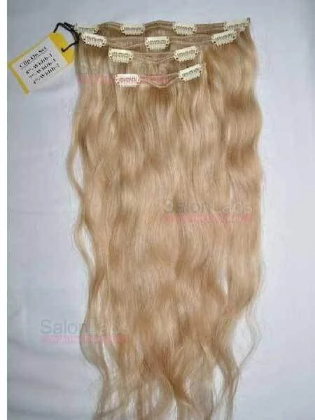 4 Piece CLIP-IN Set - Remy Pure Natural Wavy Color 018 Golden Blonde