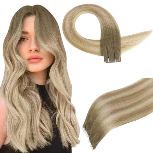 [US] Moresoo Virgin Tape In Hair Extensions 100% Brazilian Human Balayage Blonde Hair (#8/27/60)