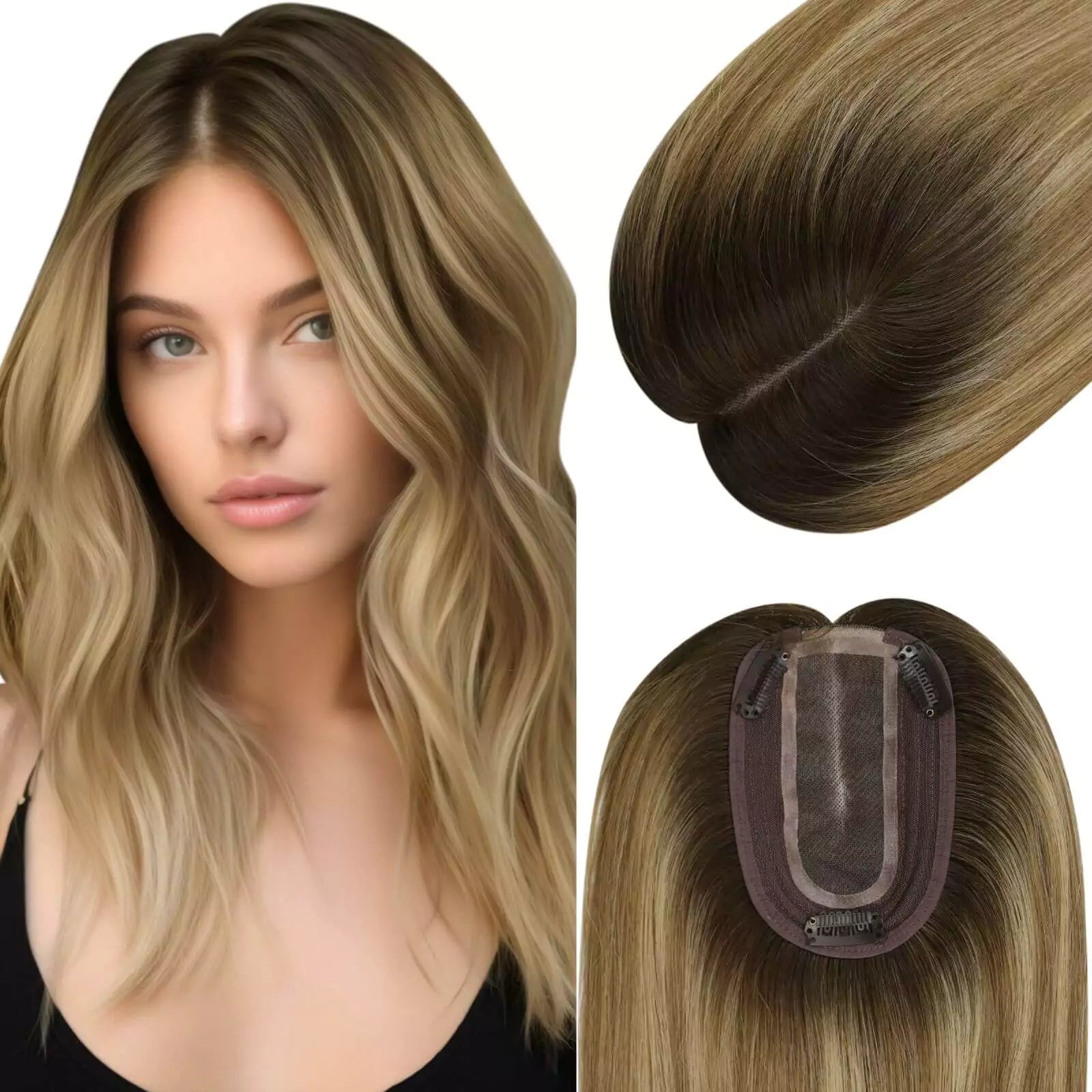 [US]Moresoo Hair Topper Virgin Hair Piece Topper Balayage Brown #3/8/22