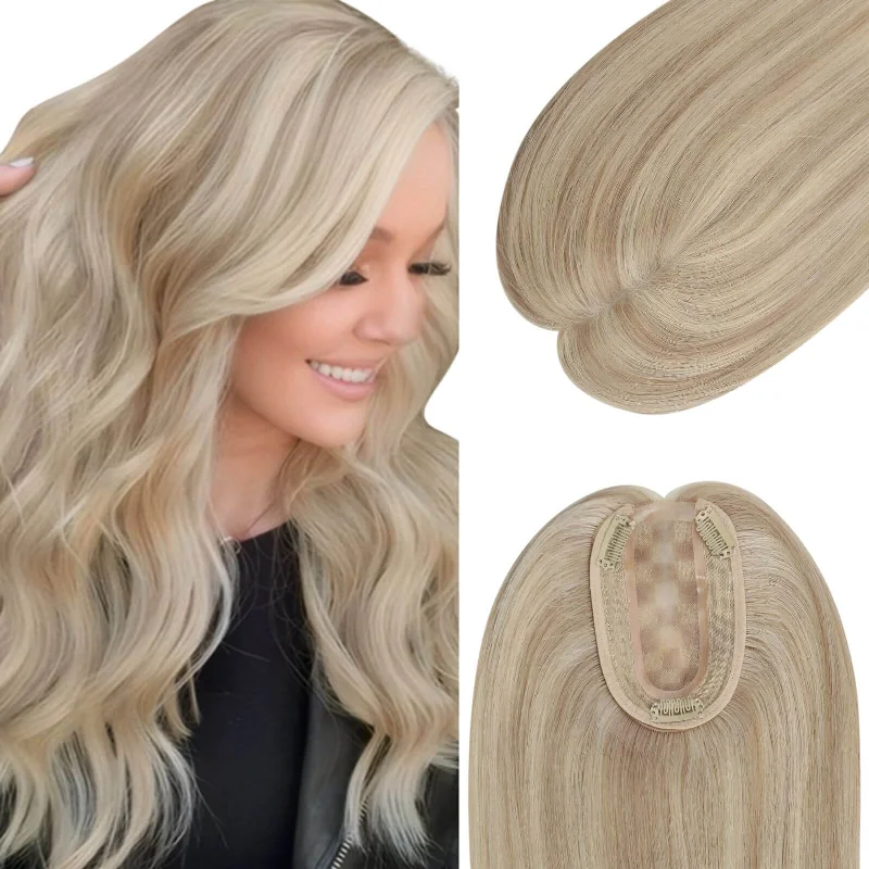 [US]Moresoo Virgin Hair Piece Topper Highlight Blonde Straight #18P613