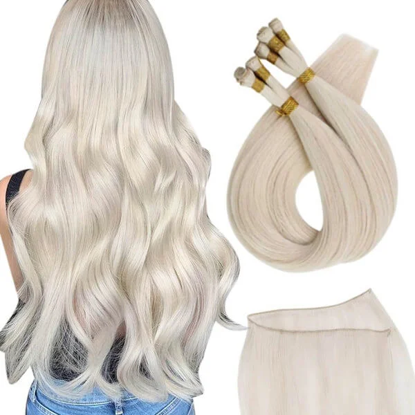 [US]Moresoo Virgin Hand Tied Weft Sew In Hair Real Human Hair White Blonde (#1000)