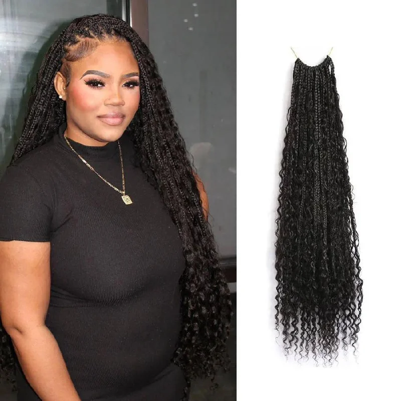 WOWANGEL Boho Crochet Box Braids with Human Hair Curls Pre-Looped Crochet Hair