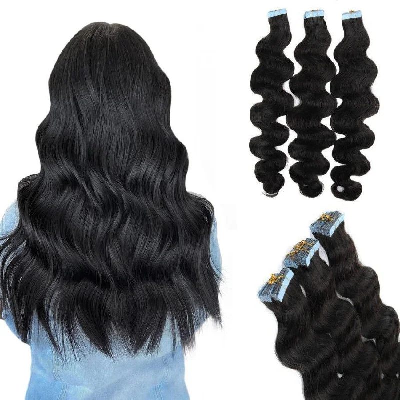 WOWANGEL Tape in Hair Extensions Body Wave Natural Black Human Hair 40pcs 100g