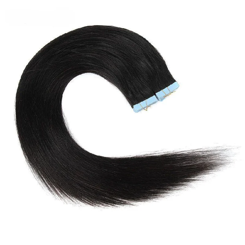 WOWANGEL Tape in Hair Extensions Straight Natural Black Human Hair 40pcs 100g