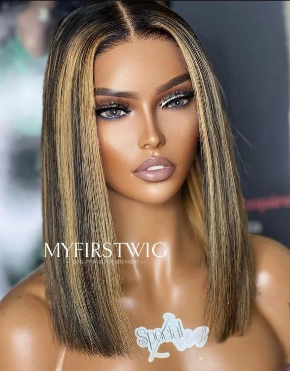 10-16 Inch Blonde Highlight Bob Glueless Human Hair Lace Wig / Closure Wig - SPE037