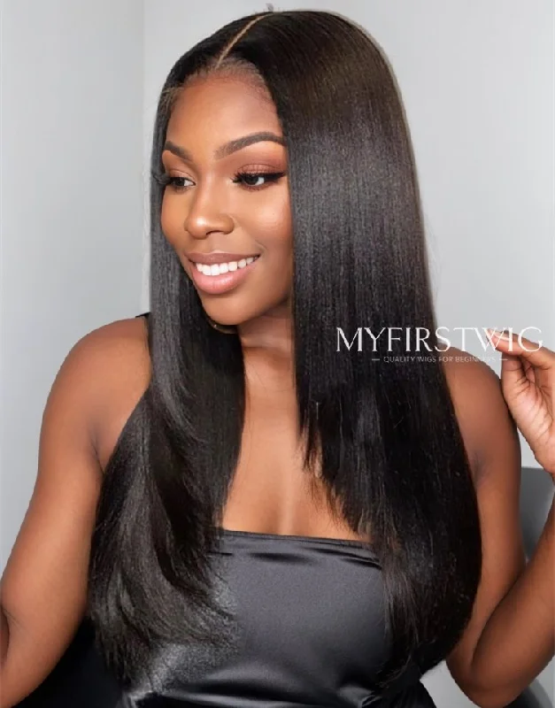 16-20 Inch Yaki Layered Long Straight Glueless Human Hair Lace Wig / Closure Wig - ANI8002