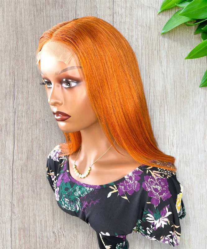 4x4 Beginner Friendly Ginger Straight Bob Transparent Lace Human Hair Wig180% Density