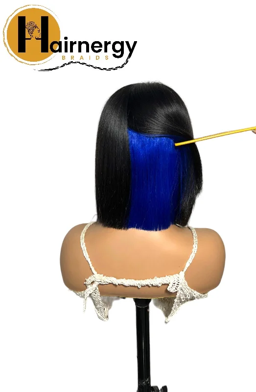 Black/Blue Wear & Go Glueless Straight Bob Wigs 180% Density 4×6 HD Lace Closure Wig Human Hair