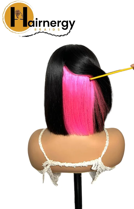 Black/Pink Wear & Go Glueless Straight Bob Wigs 180% Density 4×6 HD Lace Closure Wig Human Hair