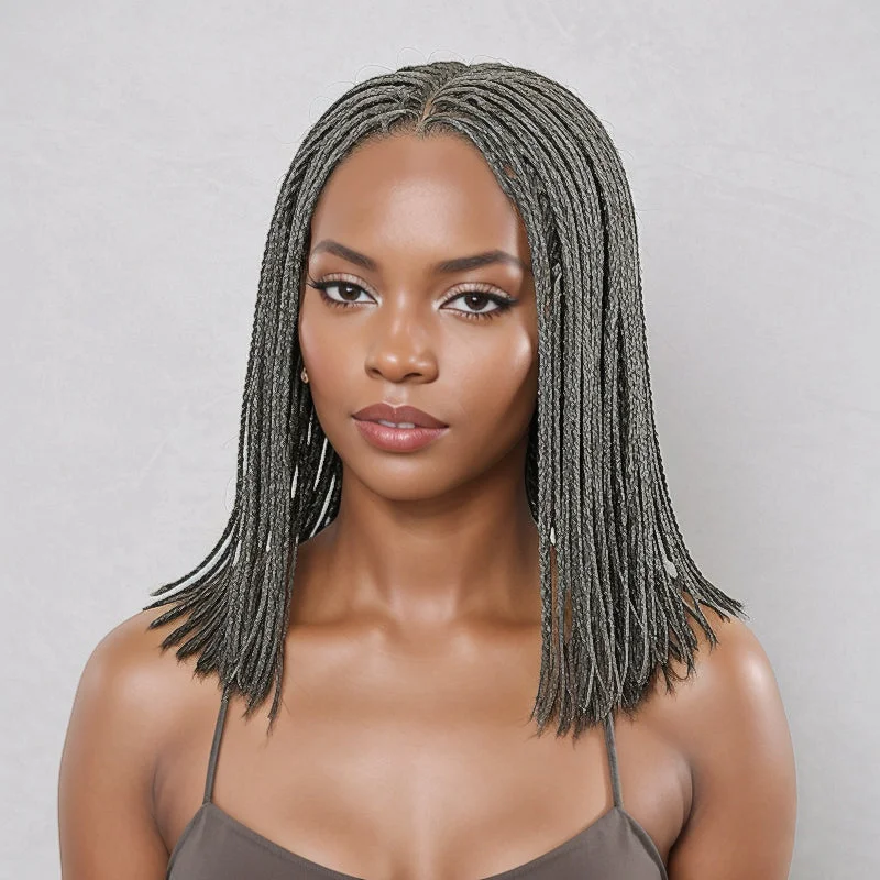 LinktoHair Salt And Pepper Braided Hairstyles Wigs Micro Senegalese Twists 100% Human Hair Wig