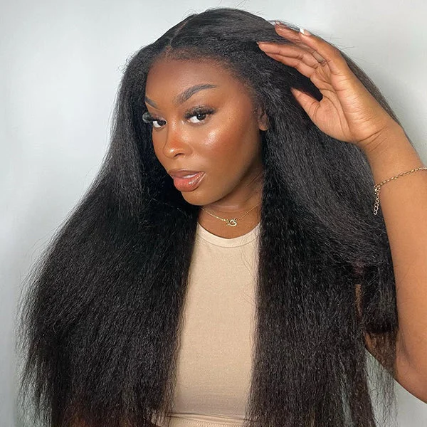 Pre-Bleached Knots 13x6 PPB Wear Go Glueless Yaki Straight Lace Front Wig Pre-plucked Human Hair Wigs