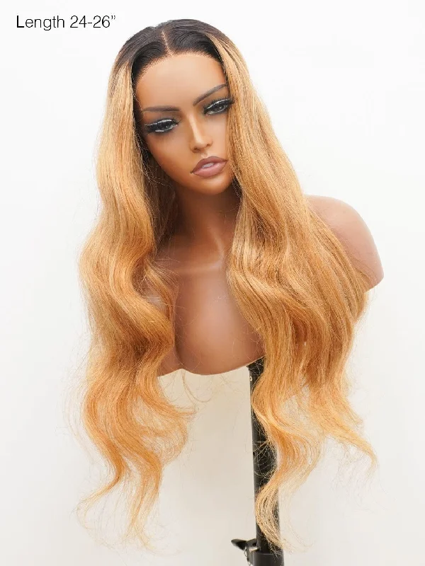 Wear N Go Ombre Blonde Glueless Wig Invisible Small Knots 5x5 Swiss HD Lace Closure Loose Body Wave